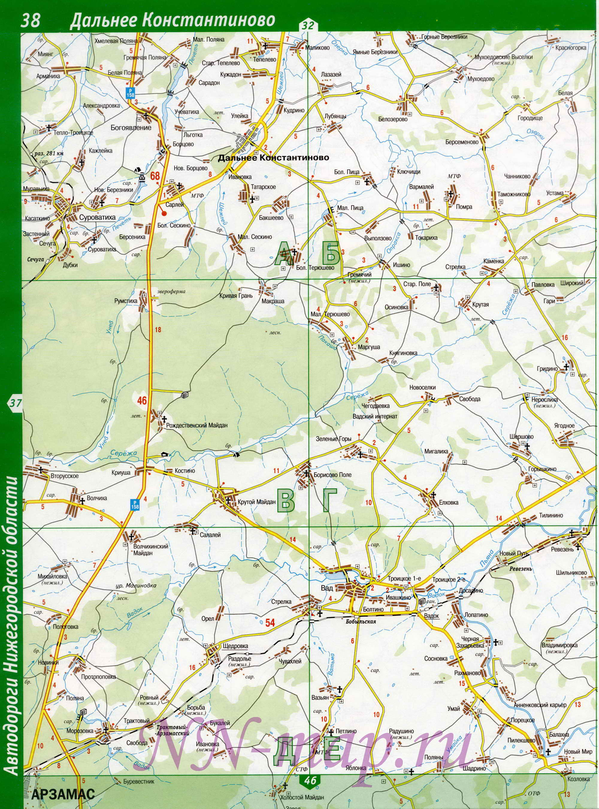 Карта Вадского района Нижегородской области. Карта автодорог Вадский район, A0 - 