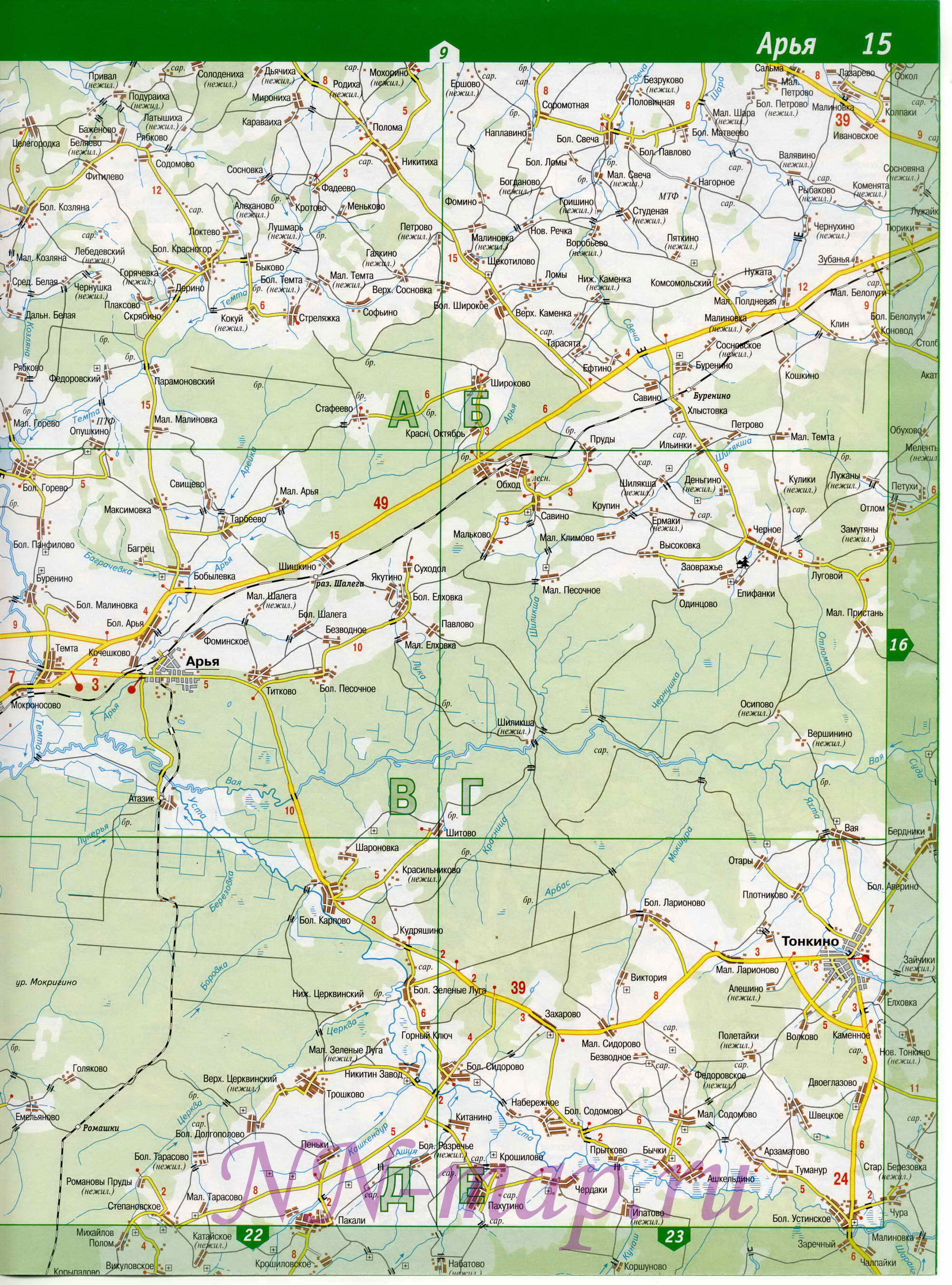 Карта Шахунский район. Подробная карта Шахунского района Нижегородской области, A1 - 