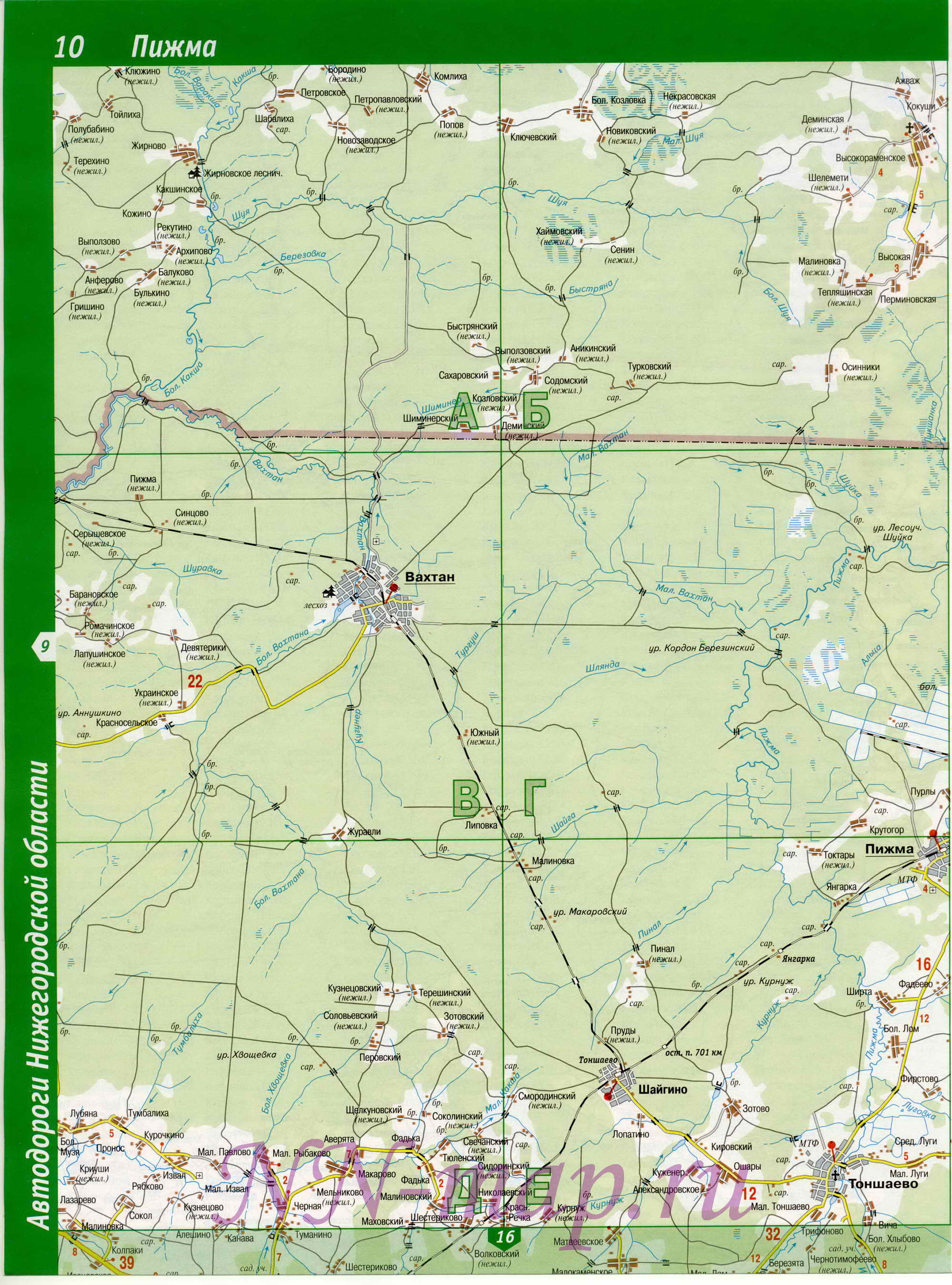 Карта Шахунский район. Подробная карта Шахунского района Нижегородской области, B0 - 