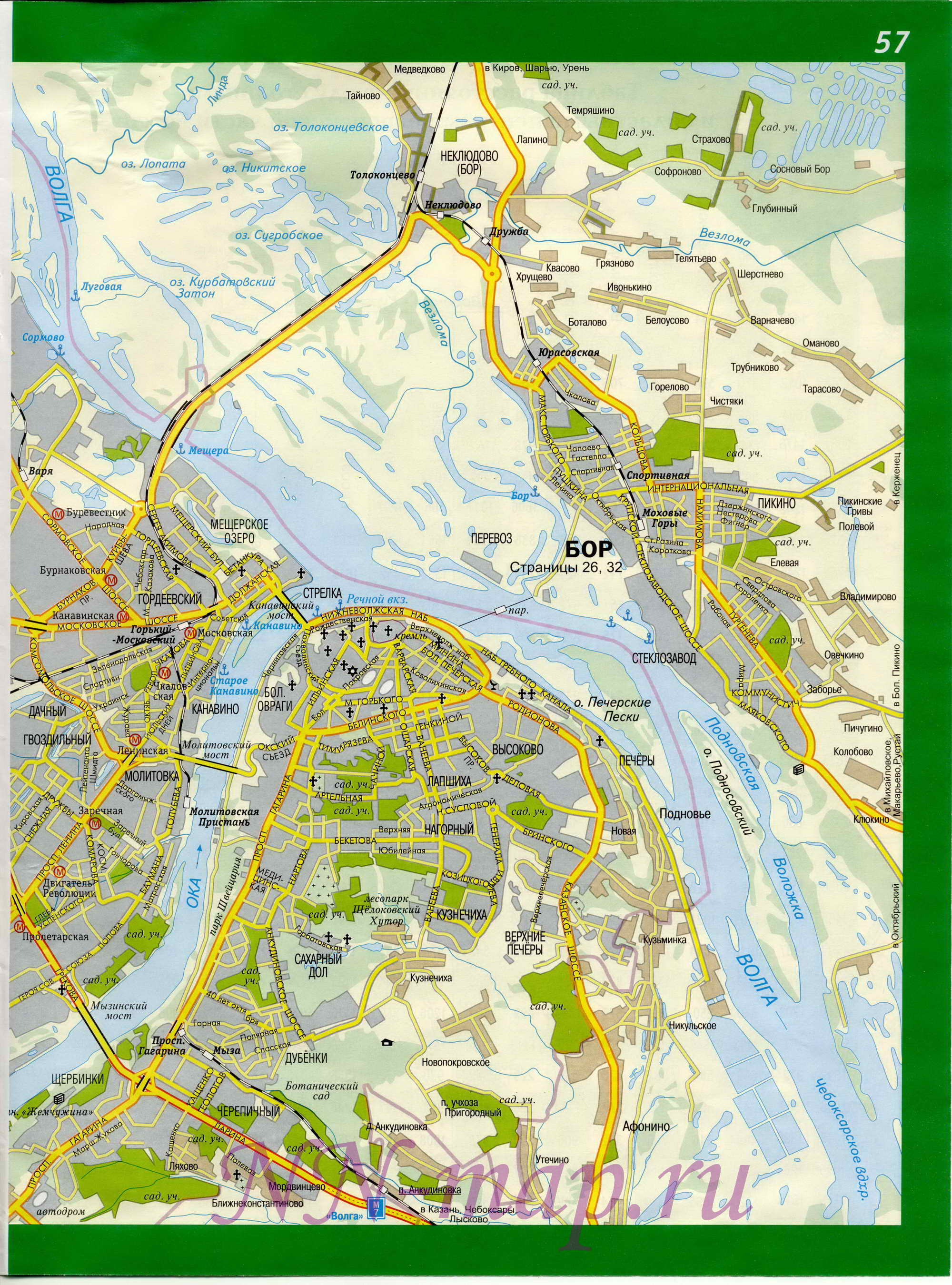 Карта Нижнего Новгорода. Карта улиц города Нижний Новгород. Схема проездачерез Нижний Новгород, B0 -